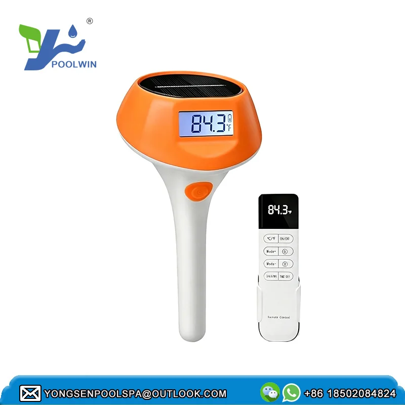 New Solar Pool Light + Thermometer IP68 Outdoor Bathtub LED Light with Solar Charging